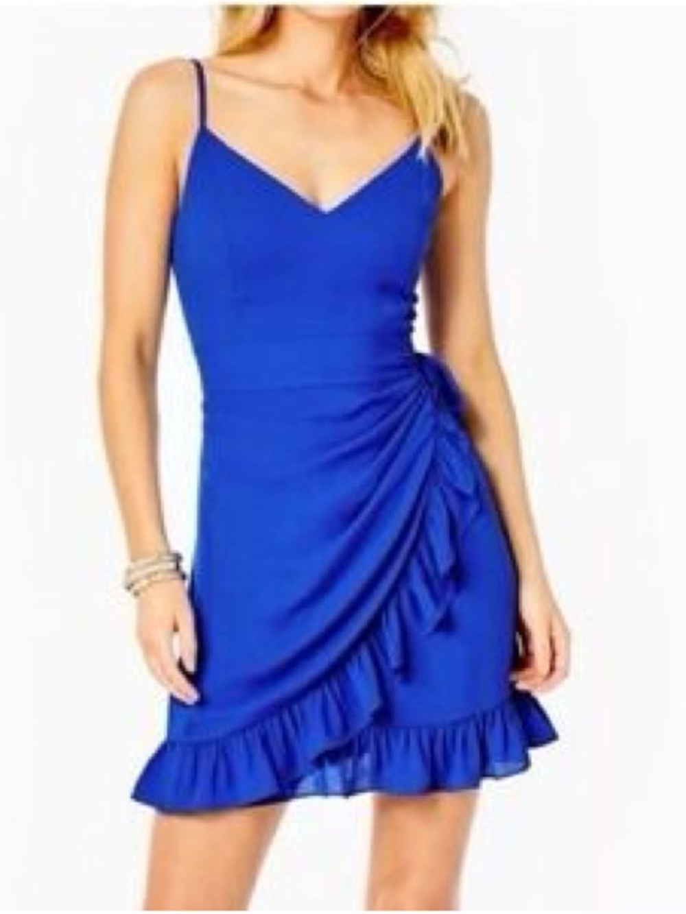 Lilly Pulitzer Cobalt Blue Ruffle Wrap Mini Dress Size 4